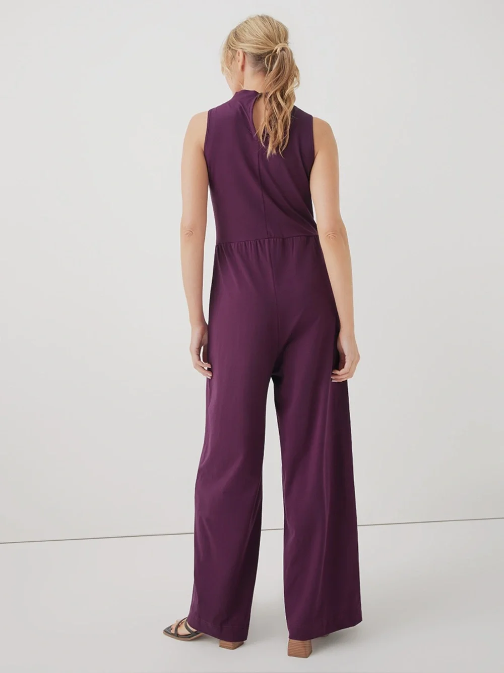 ‼️EUC: Pact Organic Women’s Plum Fit & Flare Cowl Neck Jumpsuit - S - Picture 3 of 9